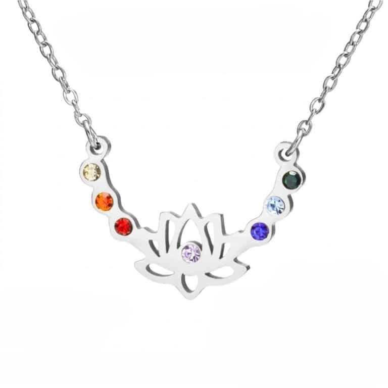 Collier pierre de chakra avec pendentif en fleur de lotus - Argent