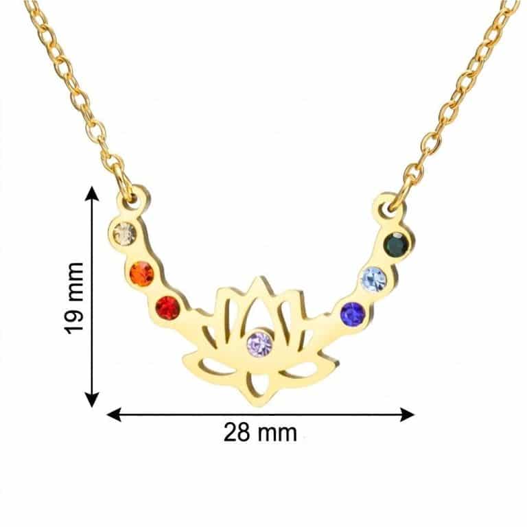 Collier pierre de chakra avec pendentif en fleur de lotus - Doré