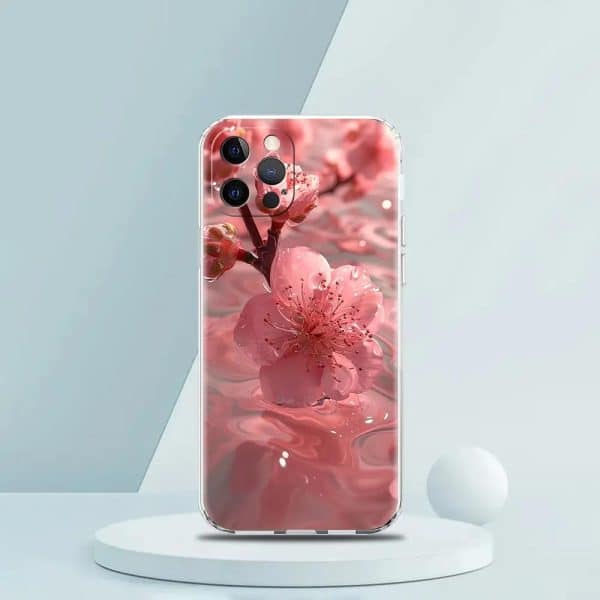Coque souple pour iPhone avec motifs floraux de cerisier roses d'inspiration japonaise