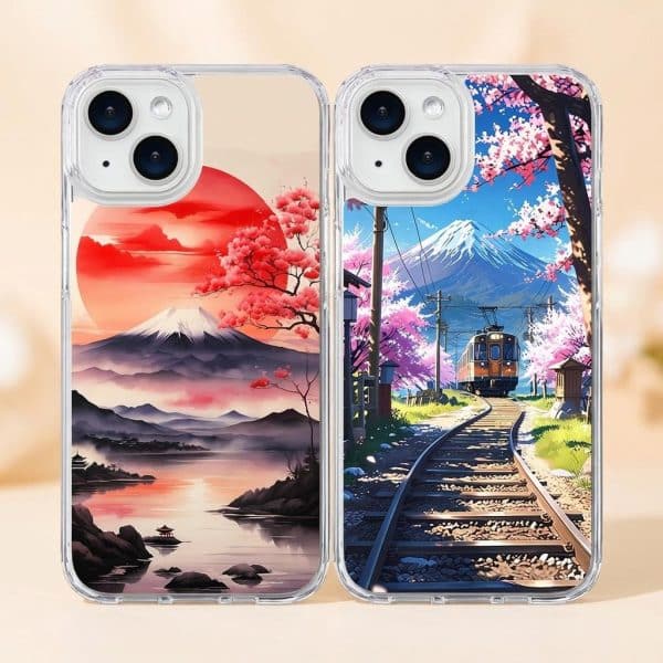 Coque de protection pour iPhone avec motifs de paysages japonais du Mont Fuji