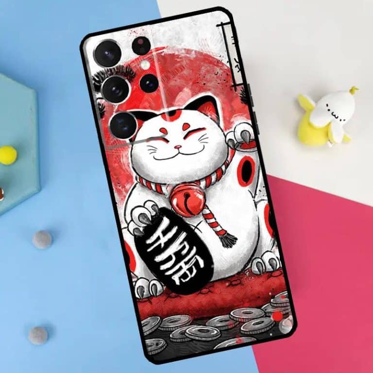 Coque-de-Telephone-avec-Motif-de-Chat-Porte-bonheur-Maneki-neko-Japonais-galerie-2254