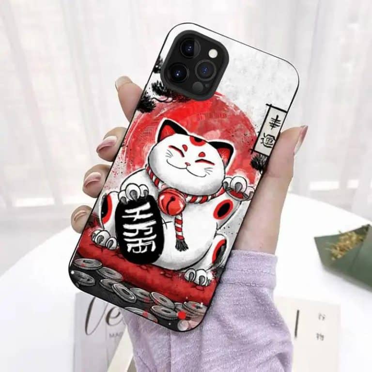 Coque-de-Telephone-avec-Motif-de-Chat-Porte-bonheur-Maneki-neko-Japonais-galerie-4461