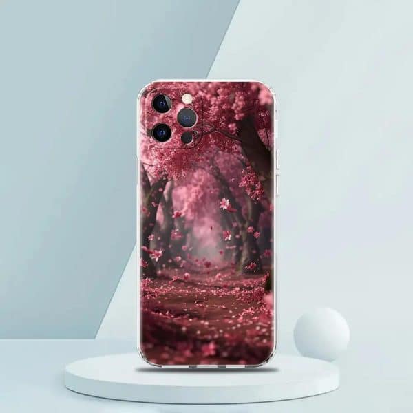 Coque pour iPhone avec décor poétique de cerisiers japonais en fleurs