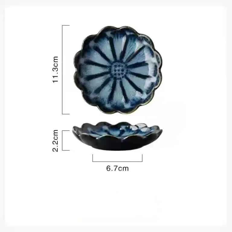 Coupelle à sauce en céramique japonaise avec motif floral en relief - Bleu Clair