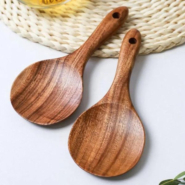 Cuillère à riz en bois ronde avec trou de suspension