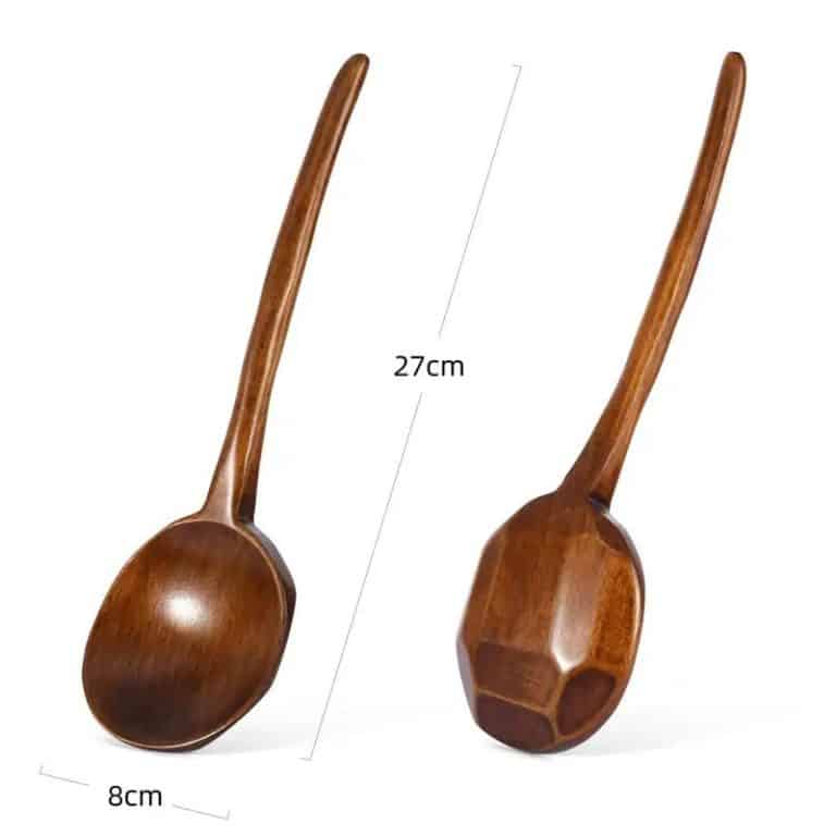 Cuillère en bois artisanale à long manche pour soupe et ramen