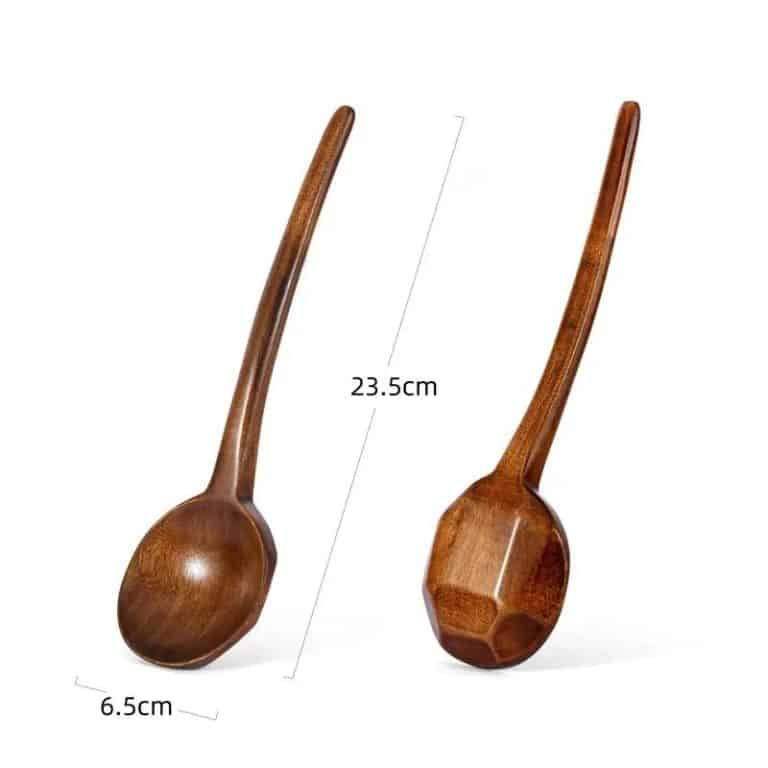 Cuillère en bois artisanale à long manche pour soupe et ramen - Medium