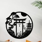 Decoration-Murale-Japonaise-Circulaire-en-Metal-Noir-avec-Paysage-zen-et-Pagode-galerie-1516