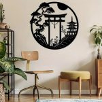 Decoration-Murale-Japonaise-Circulaire-en-Metal-Noir-avec-Paysage-zen-et-Pagode-galerie-4053