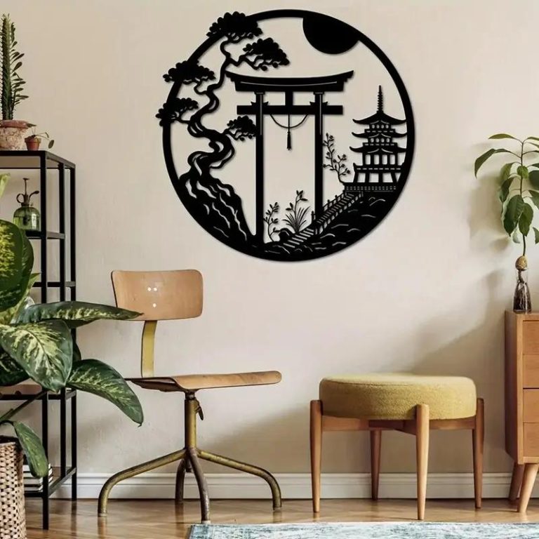 Decoration-Murale-Japonaise-Circulaire-en-Metal-Noir-avec-Paysage-zen-et-Pagode-galerie-4053
