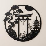 Decoration-Murale-Japonaise-Circulaire-en-Metal-Noir-avec-Paysage-zen-et-Pagode-picture-5858