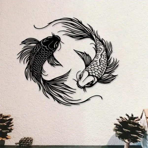 Décoration murale japonaise en métal à motifs de poissons koï