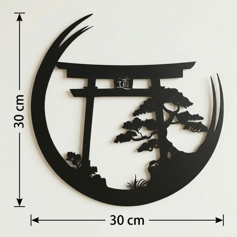 Decoration-Murale-Japonaise-en-Metal-avec-Torii-et-Bonsai-Ajoures-technique-2466