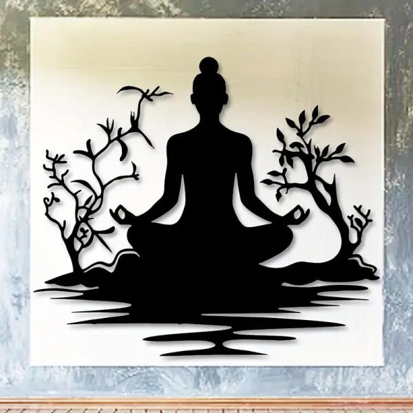 Décoration murale métal zen avec silhouette de méditation
