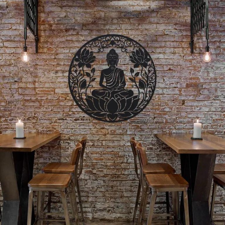 Decoration-Murale-de-Bouddha-en-Metal-Noir-mat-avec-Motifs-de-Lotus-galerie-9063