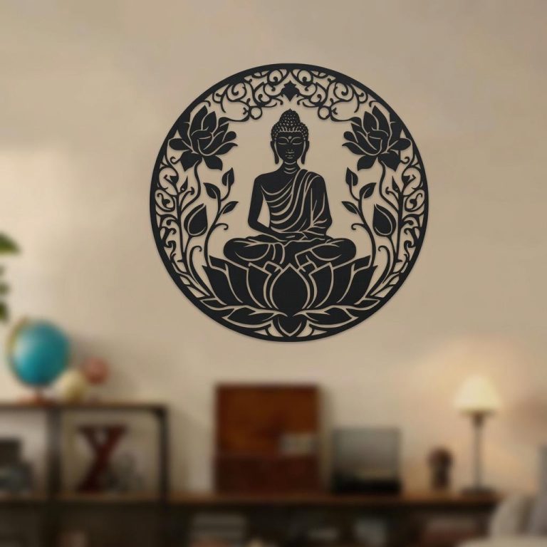 Decoration-Murale-de-Bouddha-en-Metal-Noir-mat-avec-Motifs-de-Lotus-picture-8459