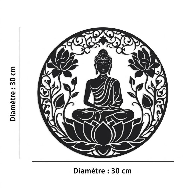 Decoration-Murale-de-Bouddha-en-Metal-Noir-mat-avec-Motifs-de-Lotus-technique-6747