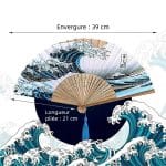 Éventail japonais en soie et bambou avec motif de la Grande Vague