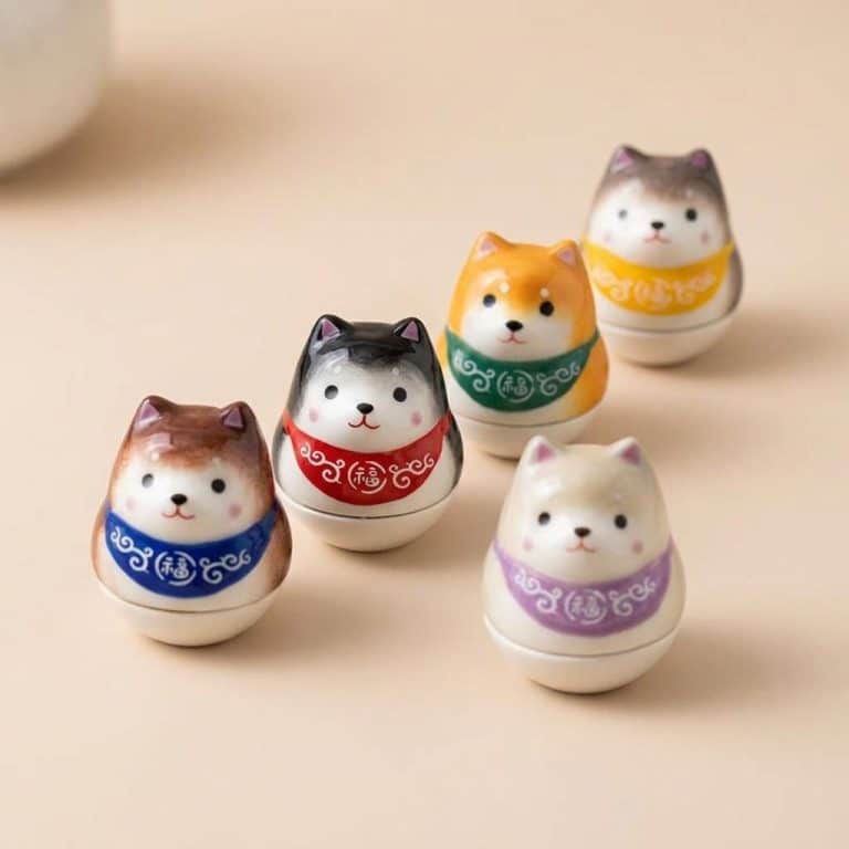 Figurine shiba inu en céramique émaillée