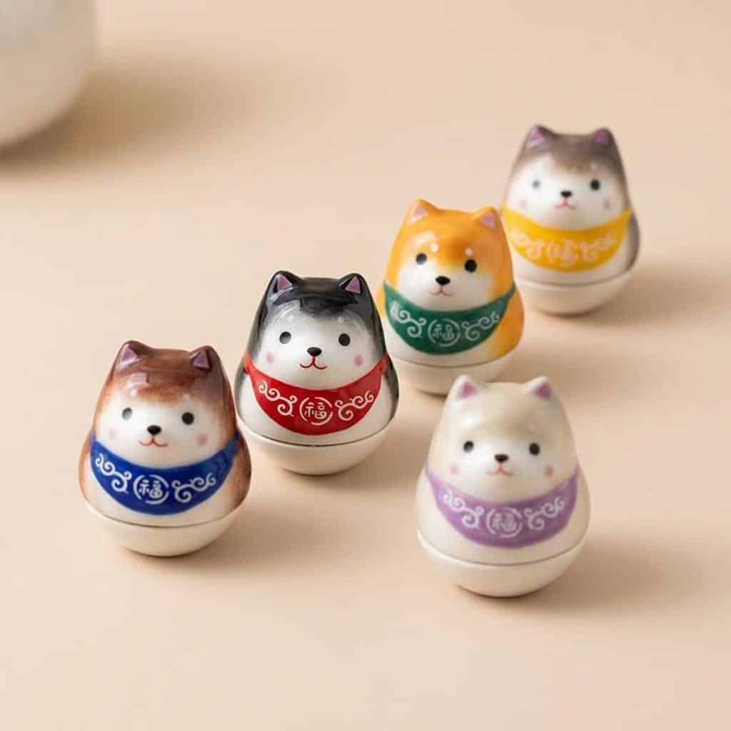 Figurine shiba inu en céramique émaillée