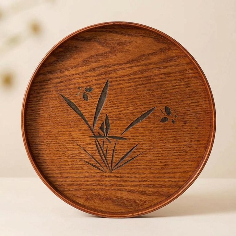 Grand-Plateau-en-Bois-a-Motif-Floral-Grave-Style-Japonais-picture-8790
