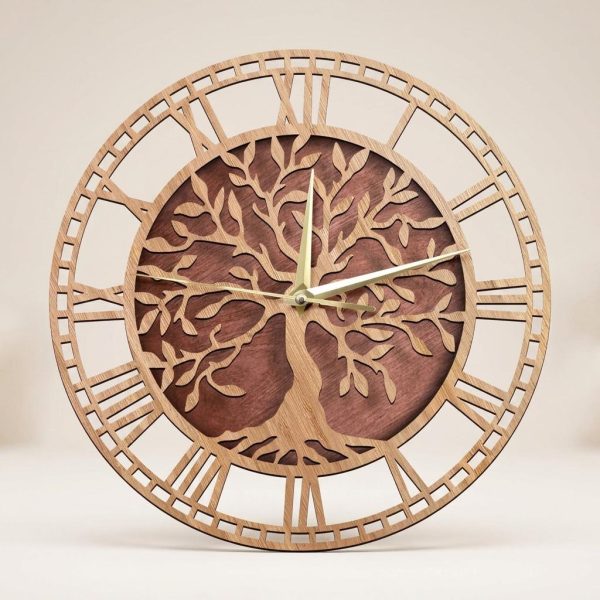 Horloge murale d’arbre de vie en bois ajouré