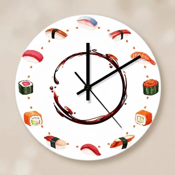 Horloge murale sushi avec illustrations de makis et nigiris