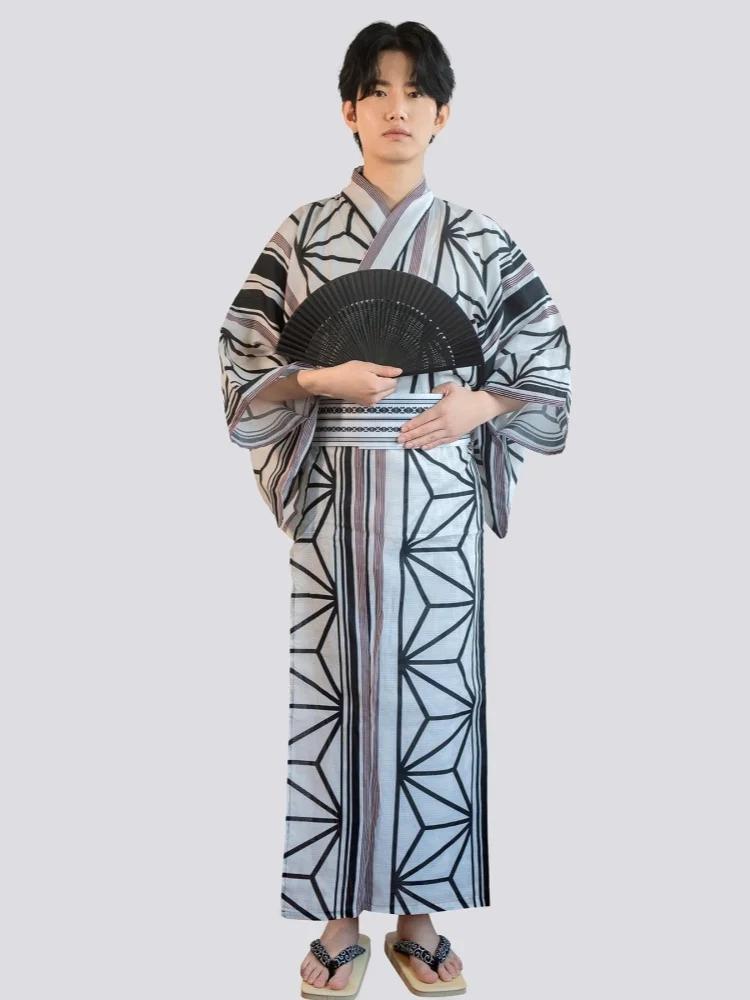 Kimono Japonais Homme en Coton a Motifs Geometriques