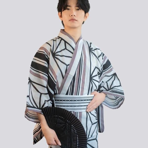 Kimono Japonais Homme en Coton a Motifs Geometriques