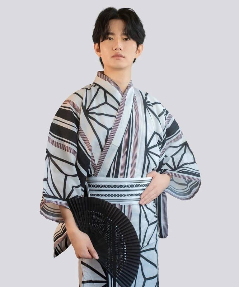 Kimono Japonais Homme en Coton a Motifs Geometriques