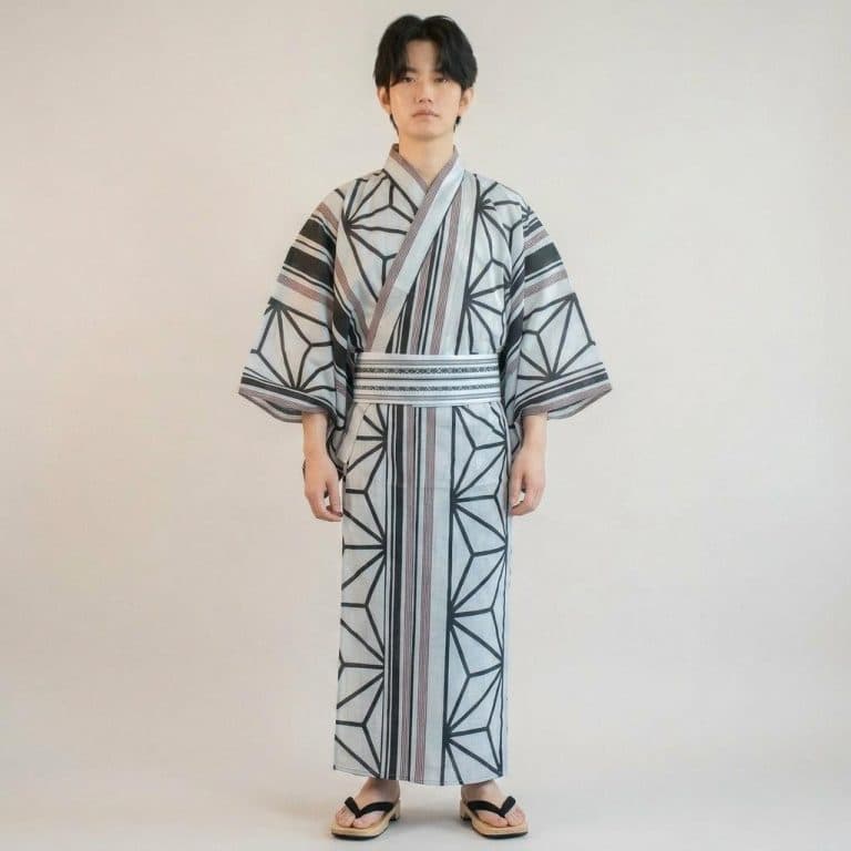 Kimono Japonais Homme en Coton a Motifs Geometriques