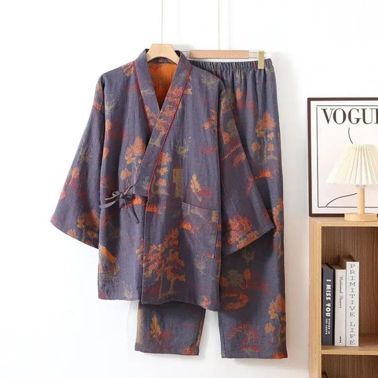 Kimono-Pyjama-Japonais-en-Coton-a-Motifs-de-Paysages-et-Pavillons-Traditionnels-galerie-2103