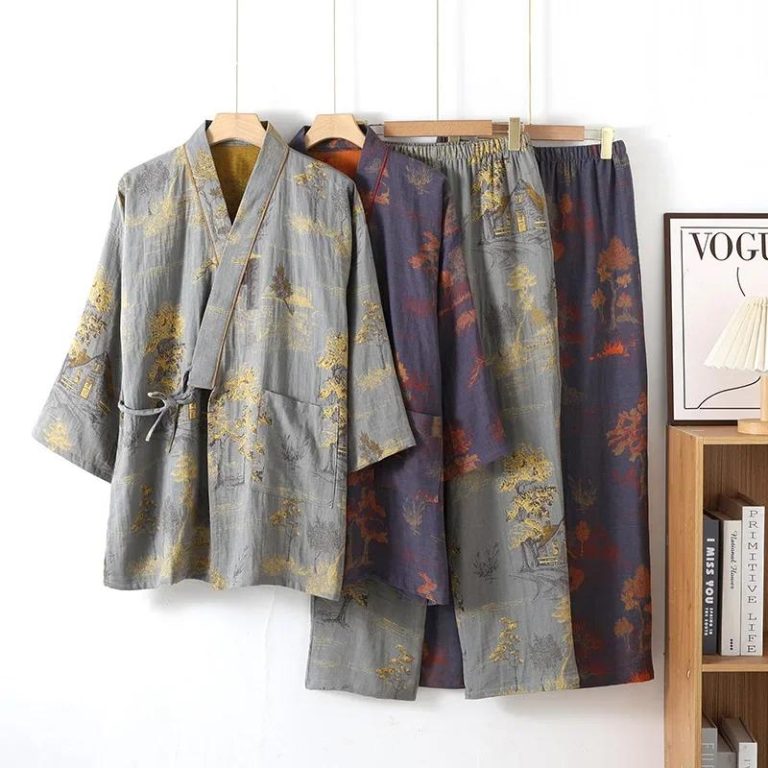 Kimono-Pyjama-Japonais-en-Coton-a-Motifs-de-Paysages-et-Pavillons-Traditionnels-galerie-4968