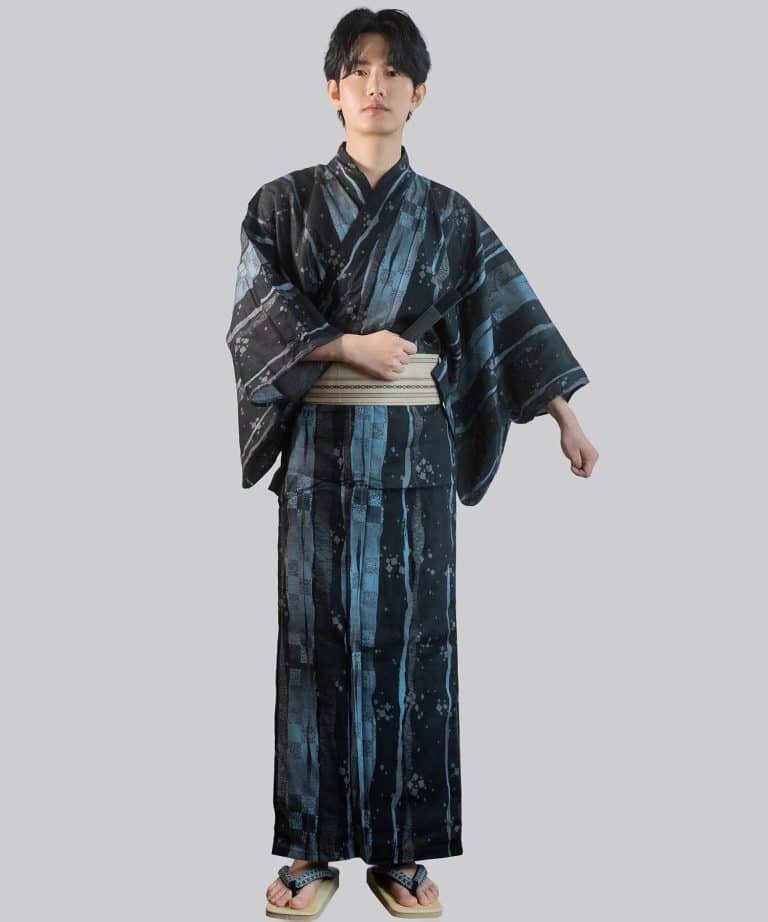 Kimono Traditionnel Japonais pour Homme a Motifs de Rayures Bleues