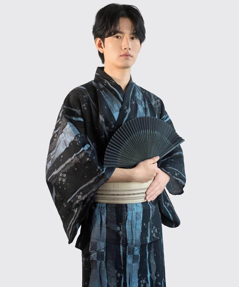 Kimono Traditionnel Japonais pour Homme a Motifs de Rayures Bleues