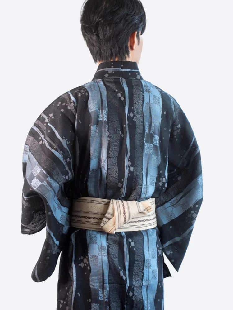 Kimono Traditionnel Japonais pour Homme a Motifs de Rayures Bleues