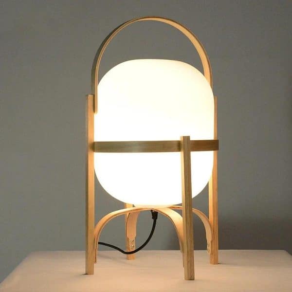 Lampe Japonaise en Bois avec Globe Spherique et Anse de Portage