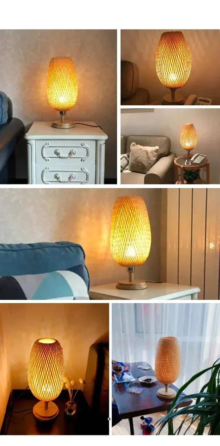 Lampe rotin bambou à abat-jour ajouré tressé à la main