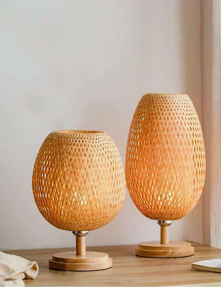 Lampe rotin bambou à abat-jour ajouré tressé à la main