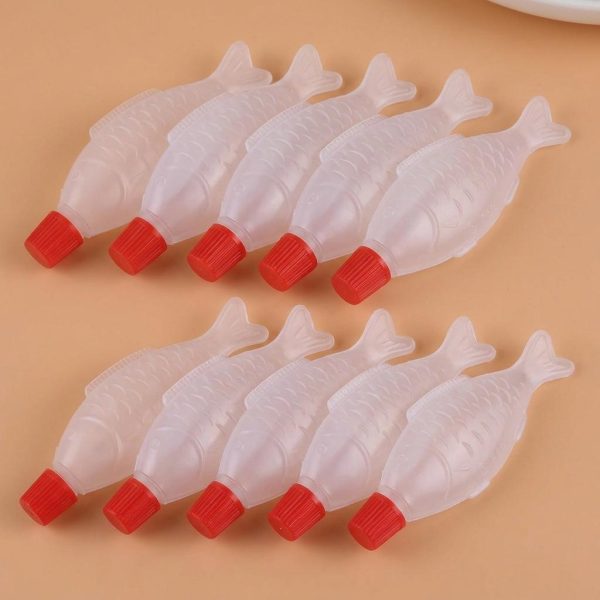 Lot de 10 bouteilles souples à sauce en forme de poisson pour sushis