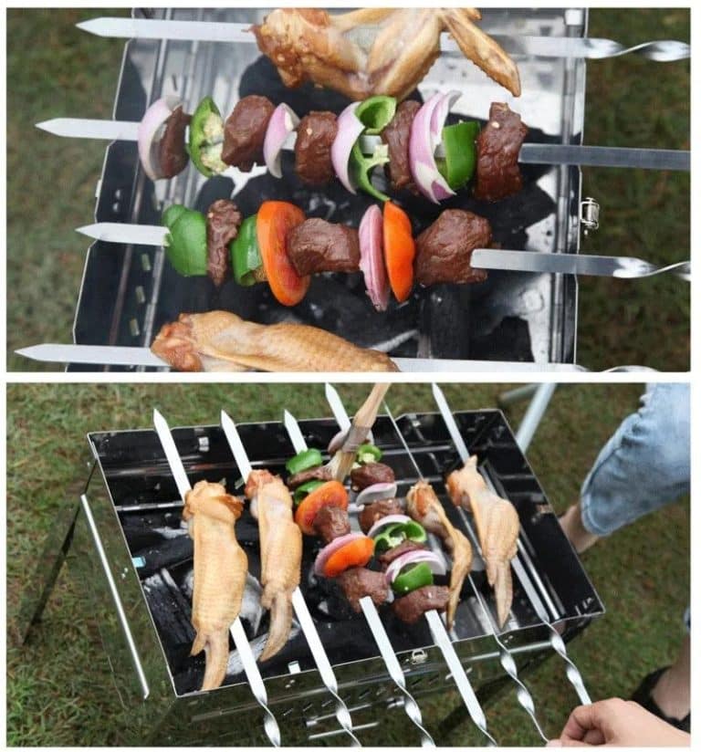 Lot de 6 brochettes pour yakitori en inox torsadé avec manche en bois