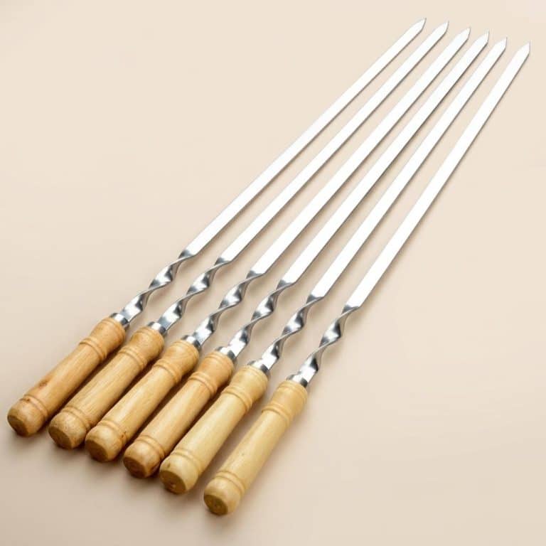 Lot de 6 brochettes pour yakitori en inox torsadé avec manche en bois