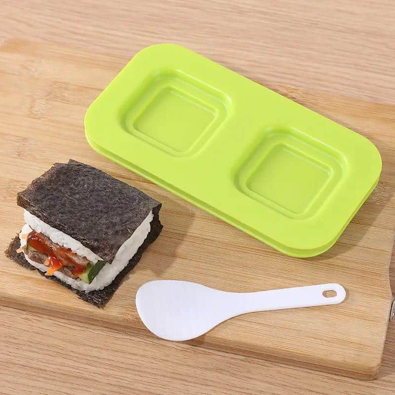 Moule à onigiri multifonction avec double empreinte et couvercle presseur - Vert