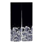 Noren japonais en lin à motifs de la Grande Vague - 90x180 cm, Vagues Écume Blanc Noir