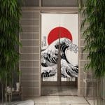 Noren japonais en lin à motifs de la Grande Vague