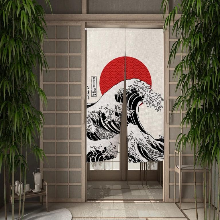 Noren japonais en lin à motifs de la Grande Vague