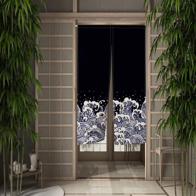 Noren japonais en lin à motifs de la Grande Vague