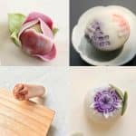 Outil pour wagashi en bois naturel avec embout à motif de fleur stylisée