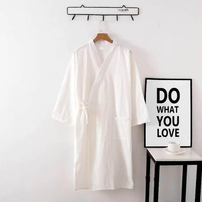 Peignoir de Bain pour Femme en Coton Style Kimono a col Chale Croise
