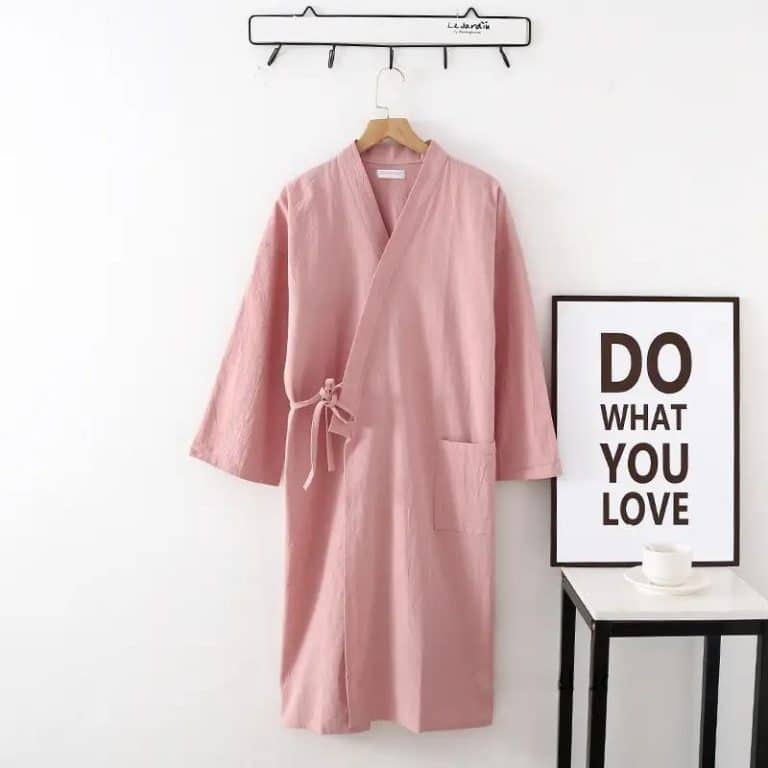 Peignoir de Bain pour Femme en Coton Style Kimono a col Chale Croise